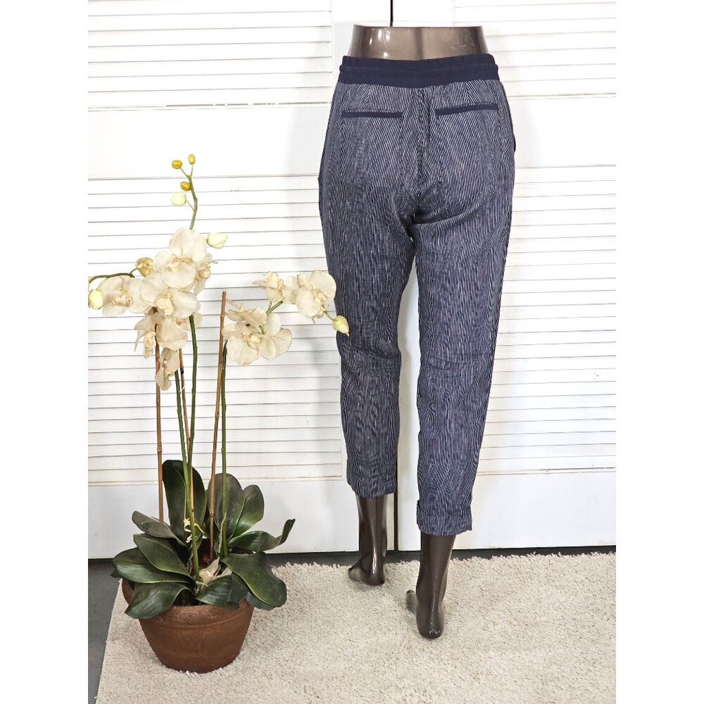 Athleta Women's Bali Navy Blue Linen Striped Bali Crop Pants Size 4 1678 - Picture 6 of 14